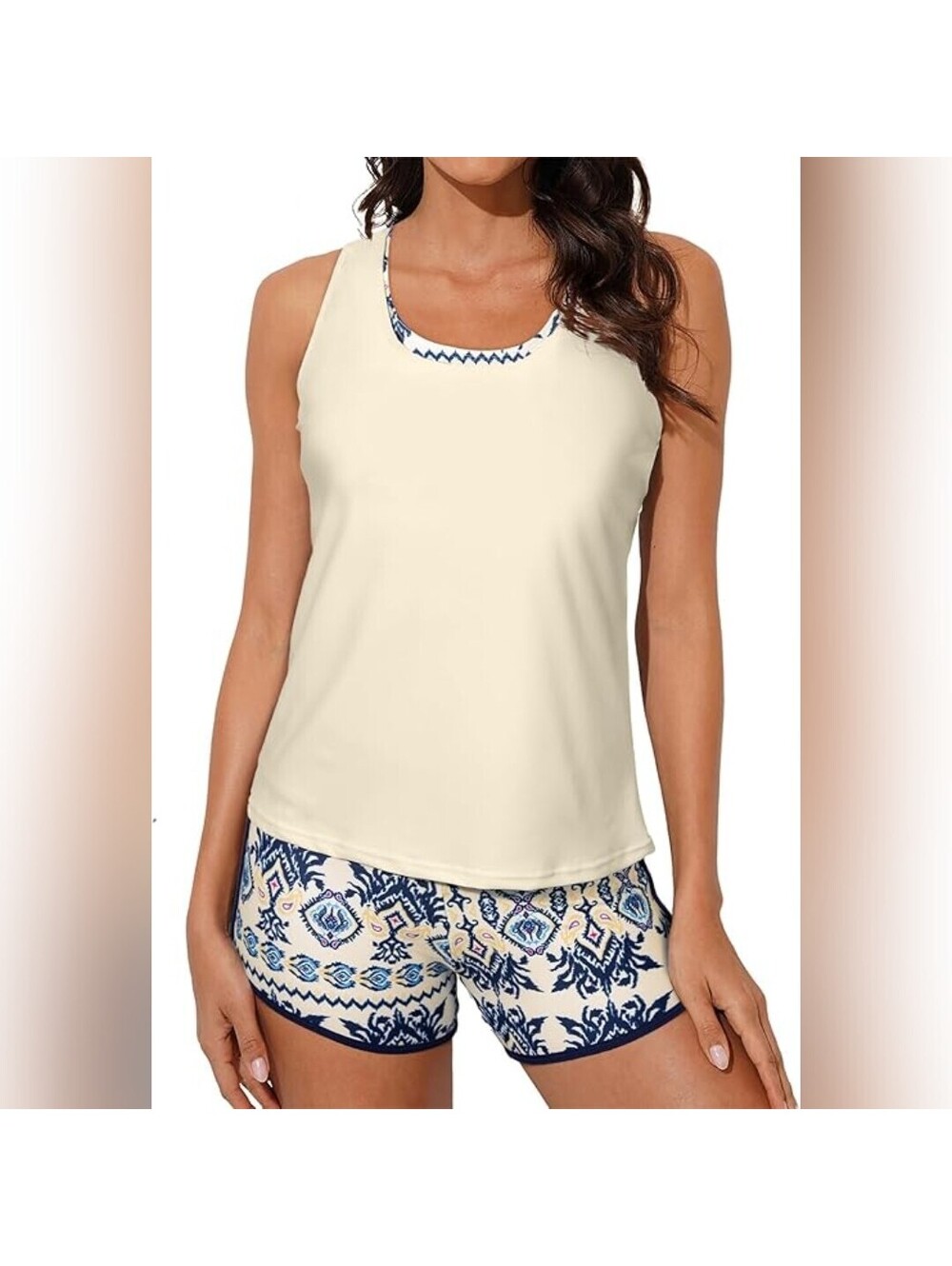 NWT Aleumdr 3 Piece Tankini Tank Top Sports Bra Boy Shorts Swimsuit, Small